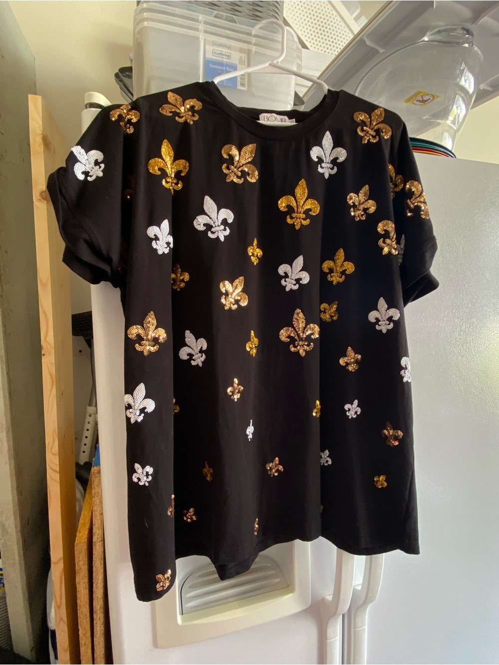 Black Tee with Gold & Silver Fleur-de-Lis Sequins